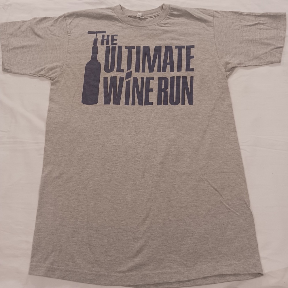 Optima The Ultimate Wine Run Graphic T Shirt Gray Mens Medium 5K Runner Fun Tee